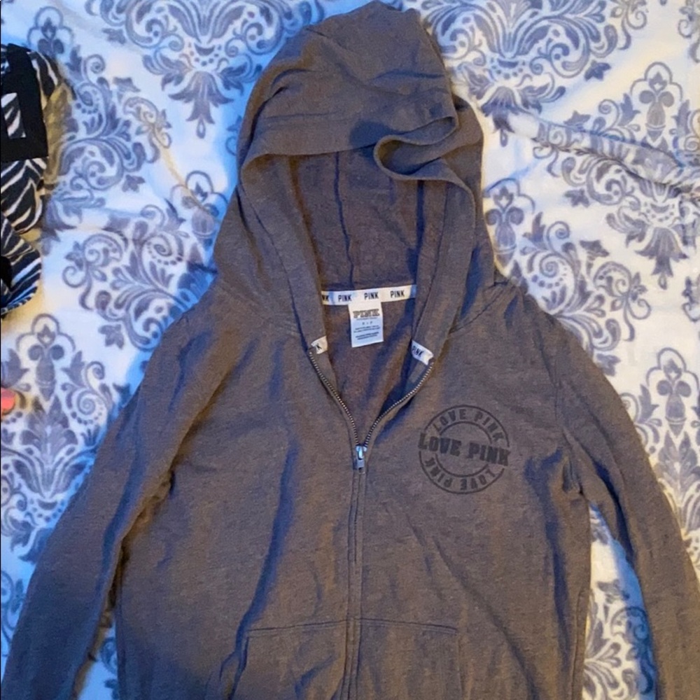Full zip gray PINK Victoria Secret Sweatshirt